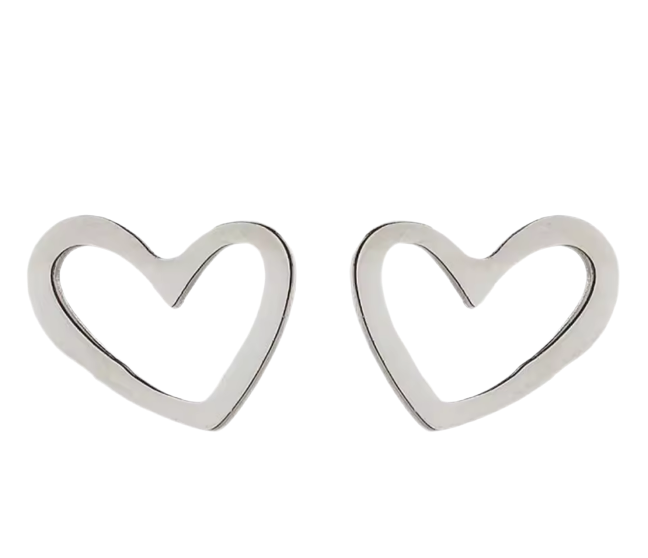 Stainless Steel Small Stud Open Heart Earrings Silver