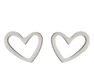 Stainless Steel Small Stud Open Heart Earrings Silver