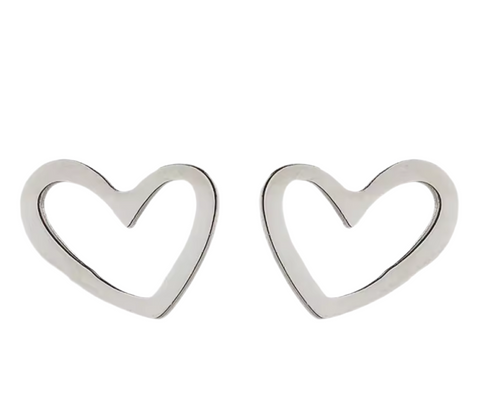 Stainless Steel Small Stud Open Heart Earrings Silver