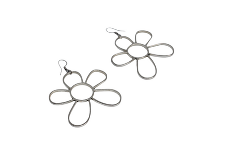 Funky Open Flower Drop Earrings Silver