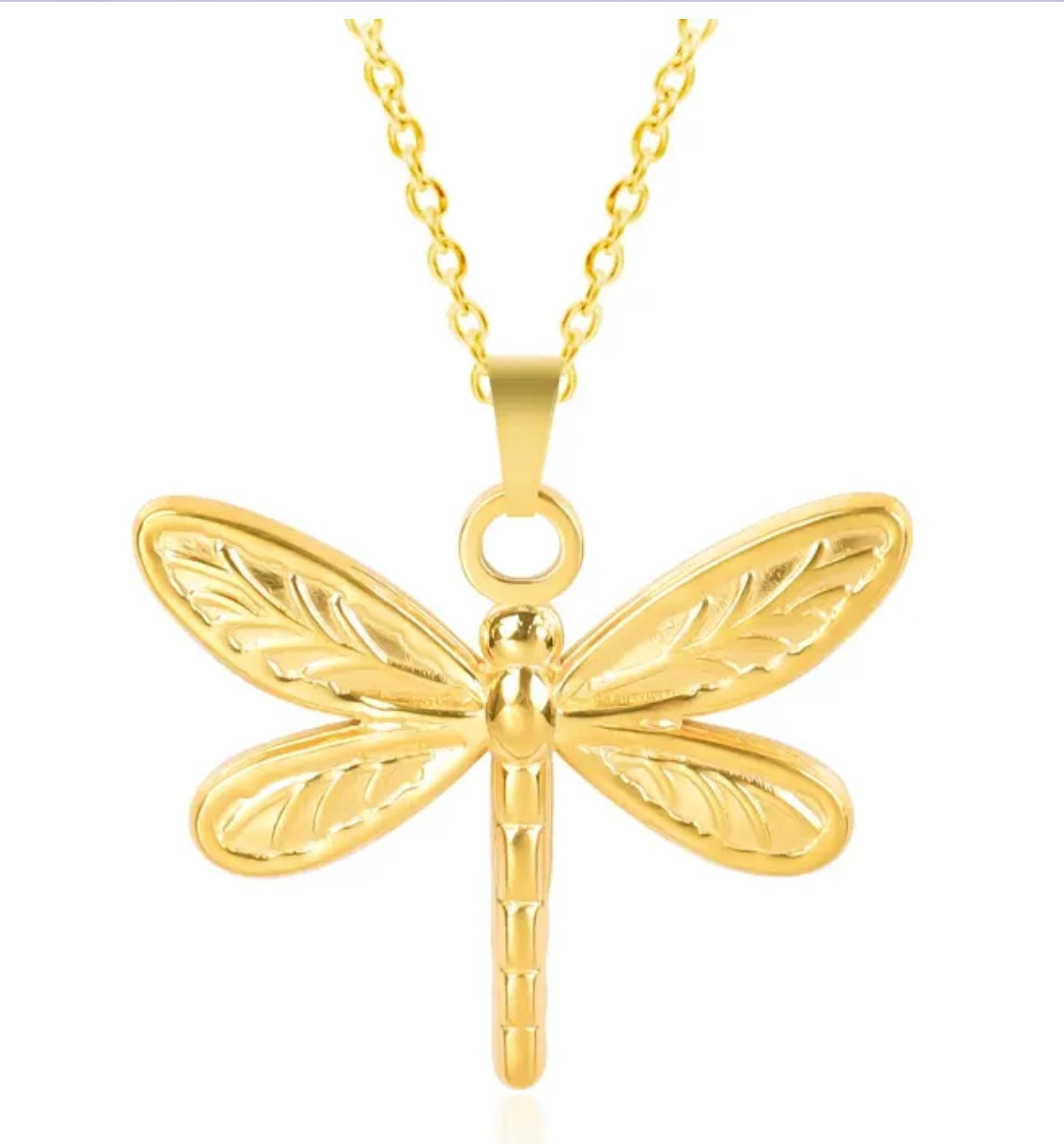 Small Dragonfly Pendant On Chain Stainless Steel Gold