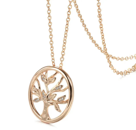 Copper Tree Of Life With Cubic Zirconia Rose Gold