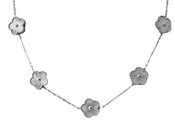 Stainless Steel 5 Flower Necklace Silver