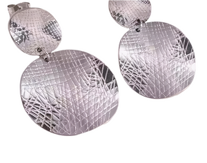 Stainless Steel Round Drop Stud Earrings Irregular Texture Silver Plated