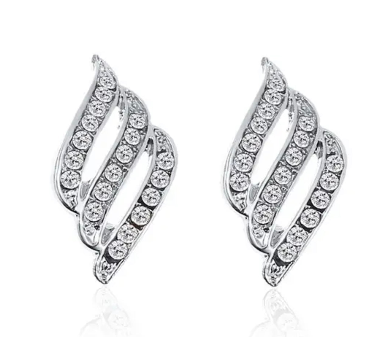 Triple Row Crystal Clip On Earrings Silver