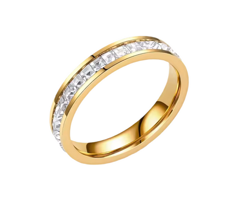 Stainless Steel Crystal Ring Band Gold Size 9