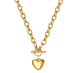 Stainless Steel Heart Pendant Toggle Chain Necklace Gold