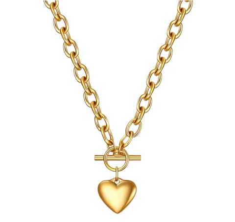 Stainless Steel Heart Pendant Toggle Chain Necklace Gold