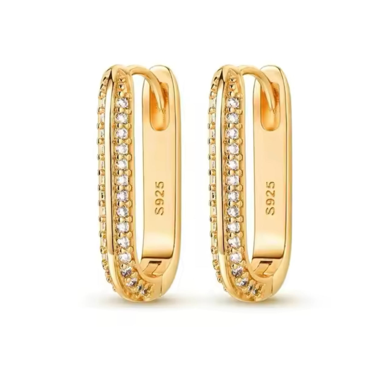 Sterling Silver Hoop Earring Inlaid With Cubic Zirconia Gold