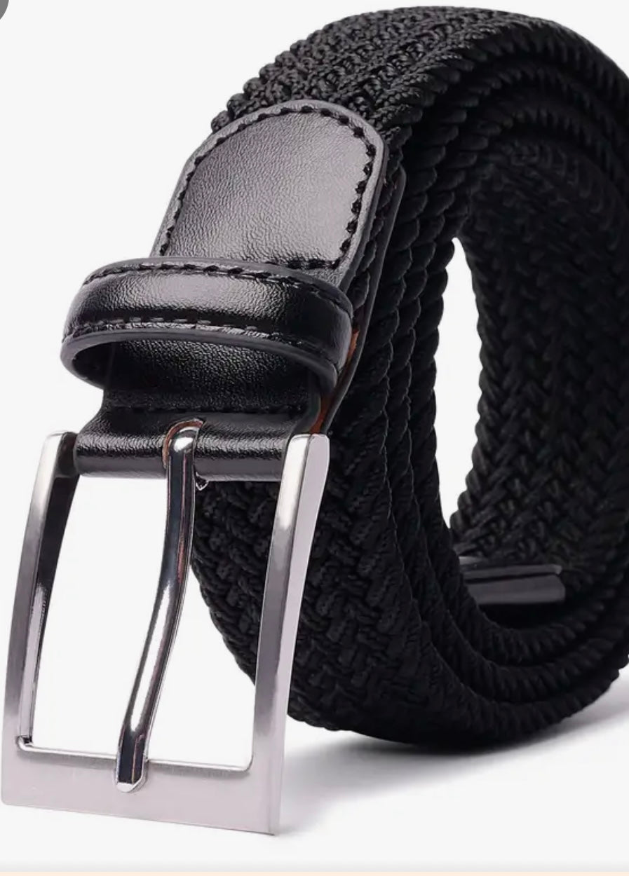 Unisex Elastic Stretch Mesh Belt Black With Black Trim 120cm