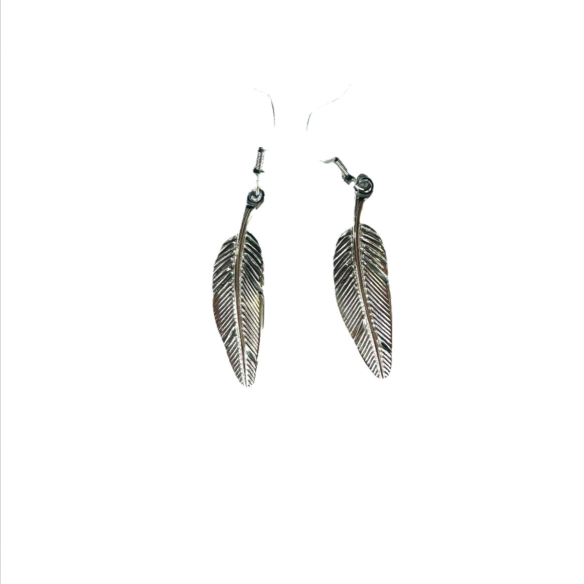 Feather Pendant Earrings Stainless Steel Silver