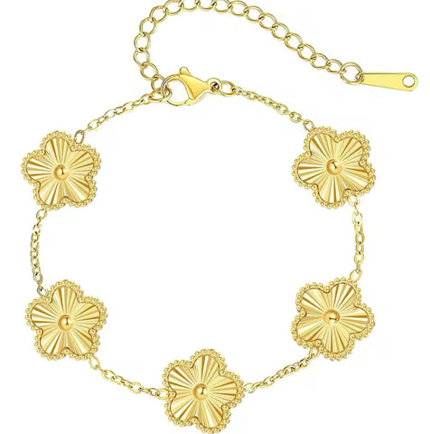 Stainless Steel Plated Flower Crystal Bracelet Gold