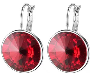 Red Crystal Hoop Earrings Silver