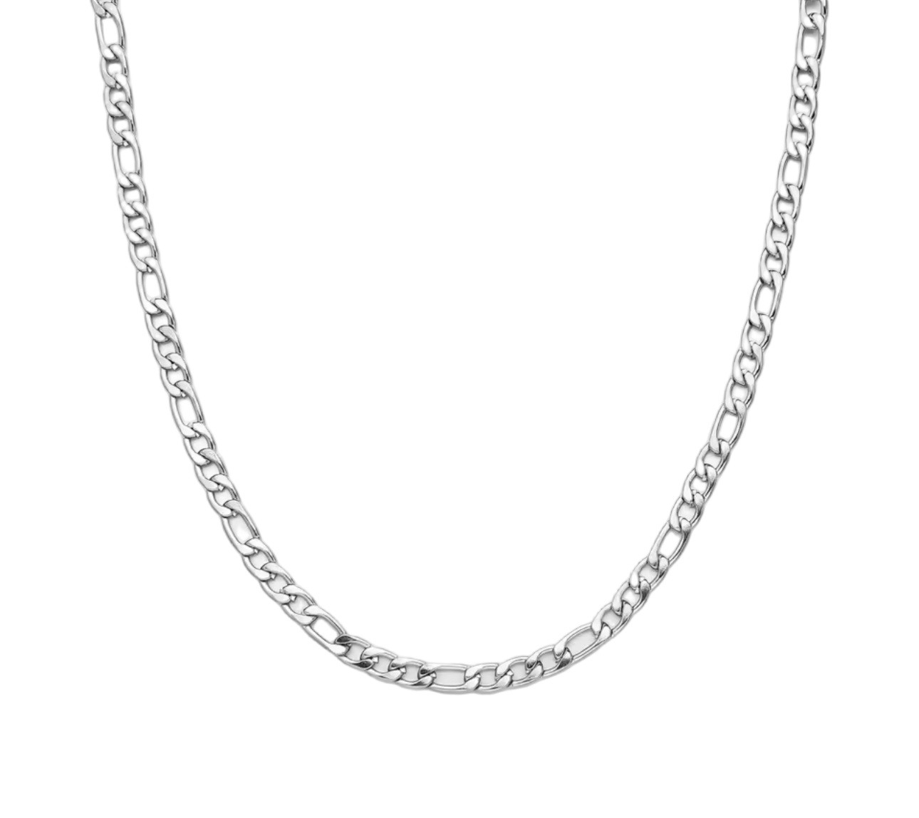 Stainless Steel Figaro Design Chain Necklace 60cm Length Silver