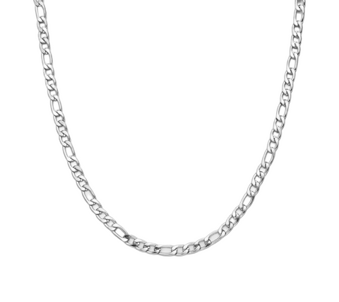Stainless Steel Figaro Design Chain Necklace 60cm Length Silver