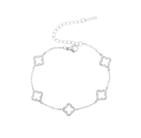 Stainless Steel Open Flower Bracelet With Cubic Zirconia Silver