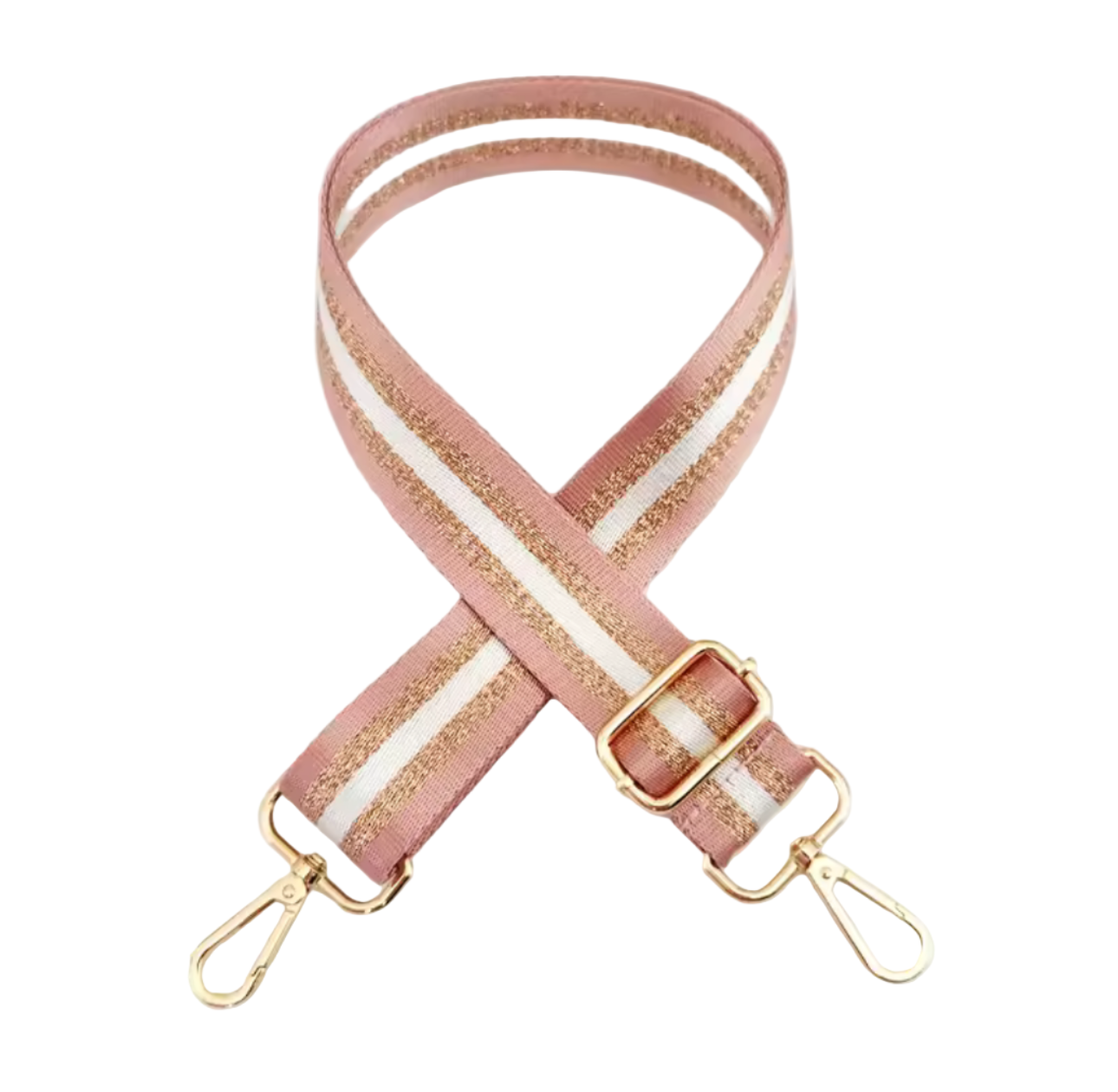 Crossbody Shoulder Handbag Wide Strap Pink Cream And Gold Stripe