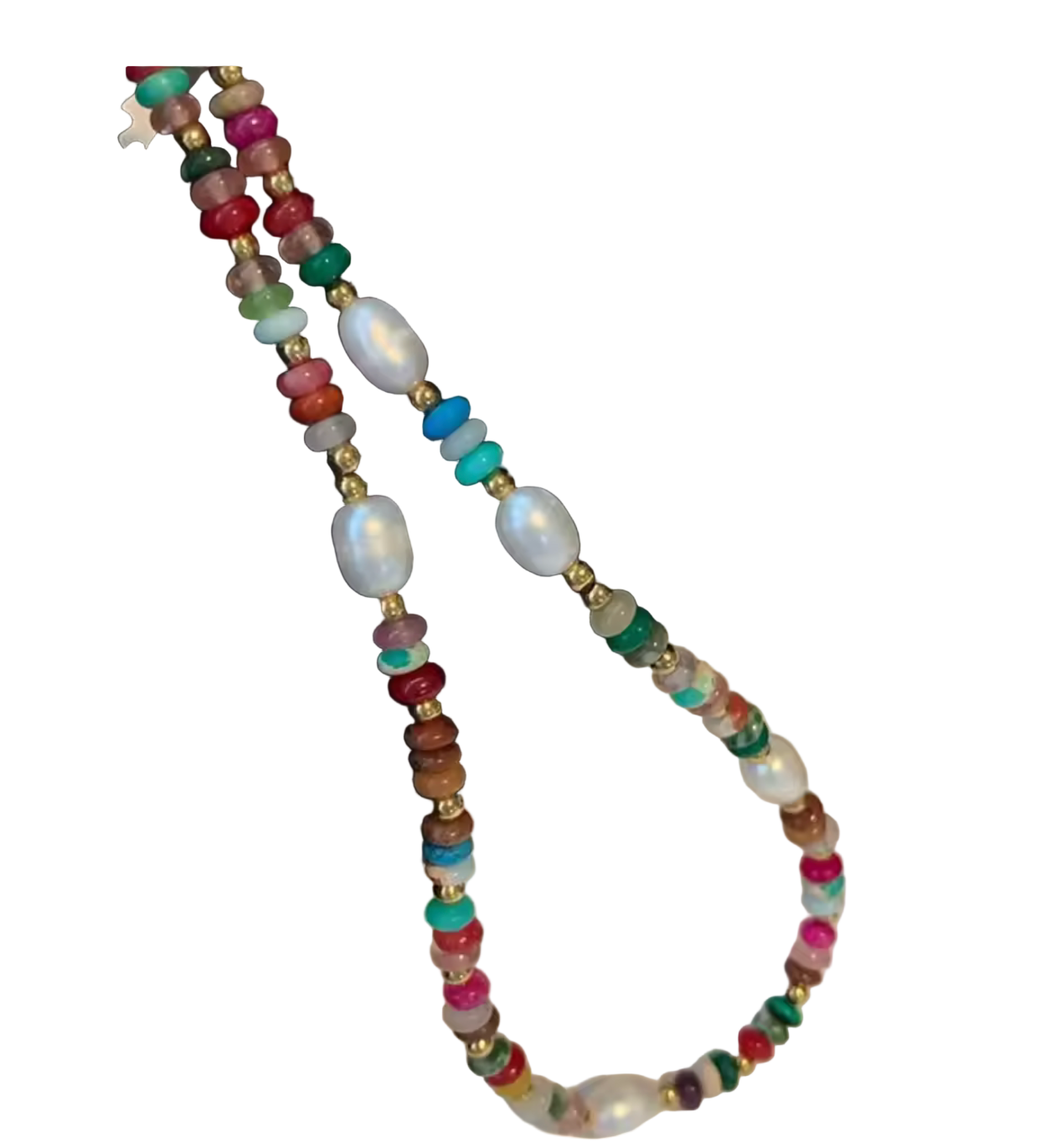 Fashion Colourful Stone Beads With Freshwater Pearls Necklace Gold