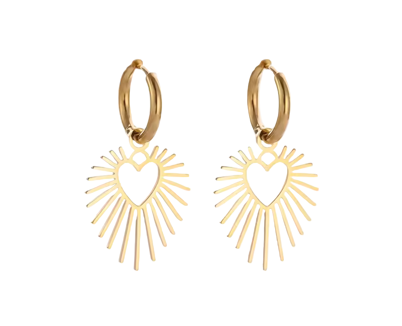 Stainless Steel Sun Heart Shape Hoop Earrings Gold