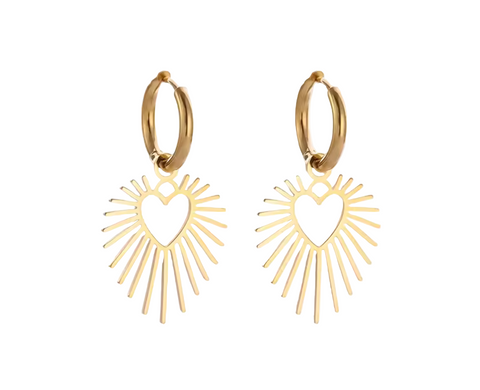 Stainless Steel Sun Heart Shape Hoop Earrings Gold