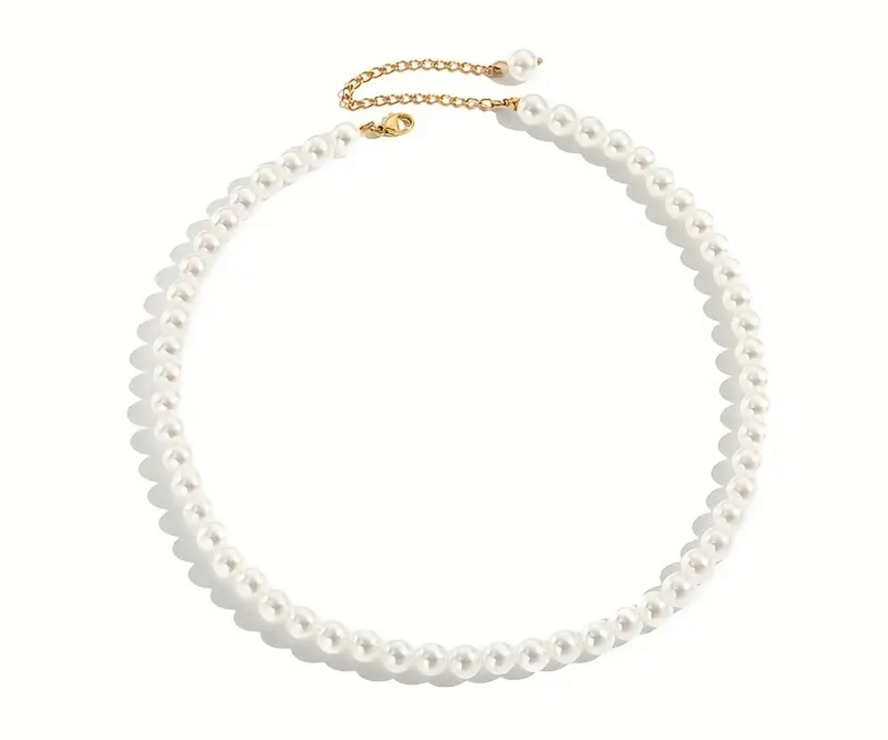 Pearl Like Bead Necklace With Gold Plated Clasp And Extension 8mm Beads