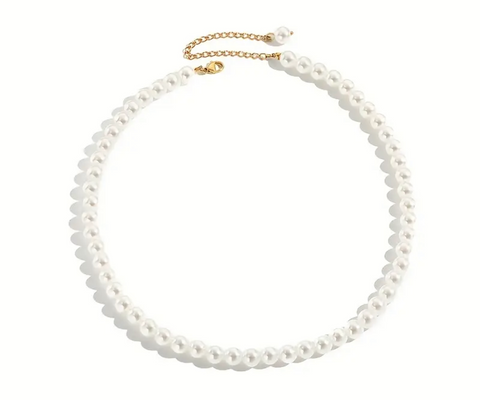 Pearl Like Bead Necklace With Gold Plated Clasp And Extension 8mm Beads
