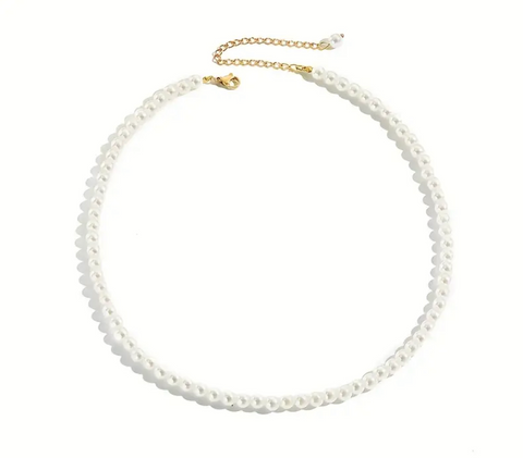 Pearl Like Bead Necklace With Gold Plated Clasp And Extension 6mm Beads
