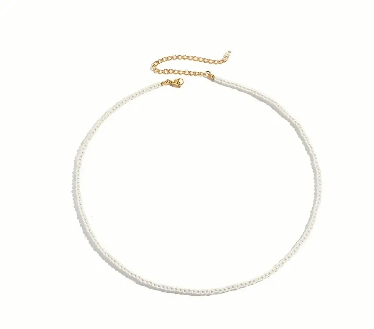Pearl Like Bead Necklace With Gold Plated Clasp And Extension 3mm Beads