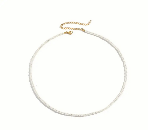 Pearl Like Bead Necklace With Gold Plated Clasp And Extension 3mm Beads