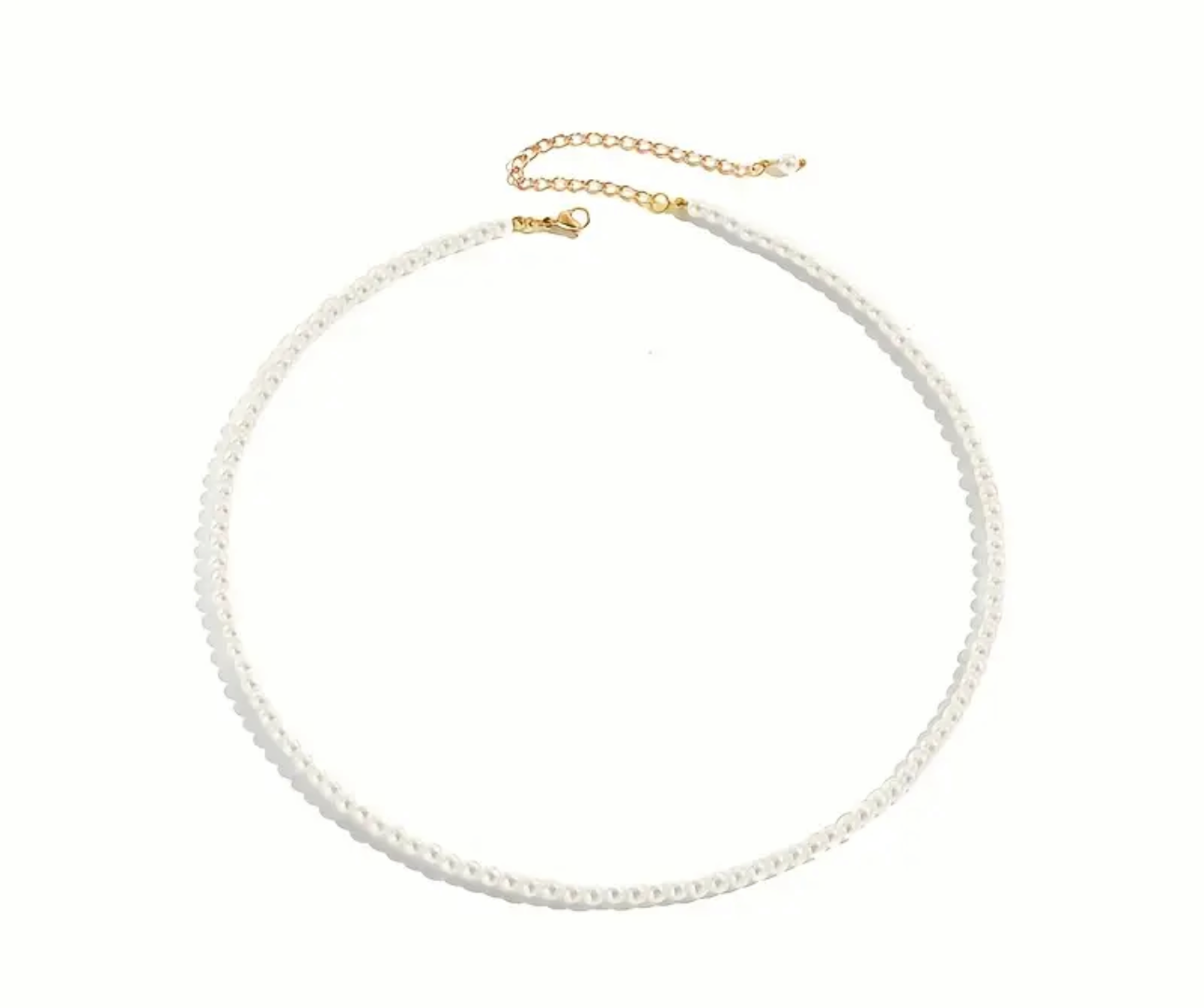 Pearl Like Bead Necklace With Gold Plated Clasp And Extension 4mm Beads