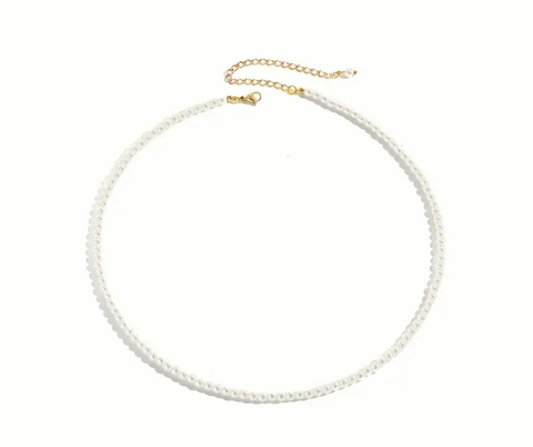 Pearl Like Bead Necklace With Gold Plated Clasp And Extension 4mm Beads