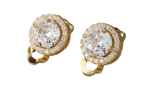 Round Clear Stone clip On Earrings Gold