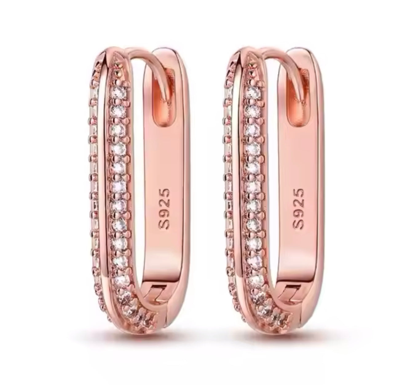 Sterling Silver Hoop Earring Inlaid With Cubic Zirconia Rose Gold