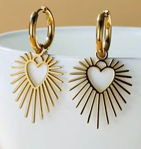 Stainless Steel Sun Heart Shape Hoop Earrings Gold