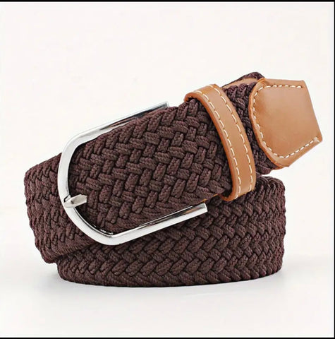 Unisex Elastic Stretch Mesh Belt Coffee Colour With Brown Trim 120cm