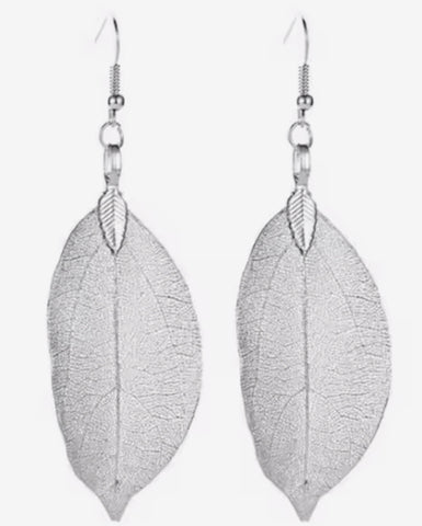 Leaf Shape Dangle Earrings Silver