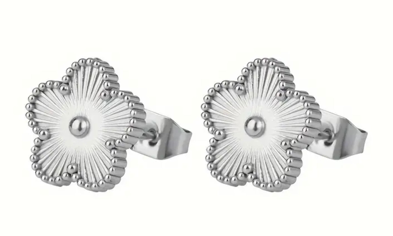 Stainless Steel Flower Stud Gold Plated Silver