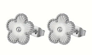 Stainless Steel Flower Stud Gold Plated Silver