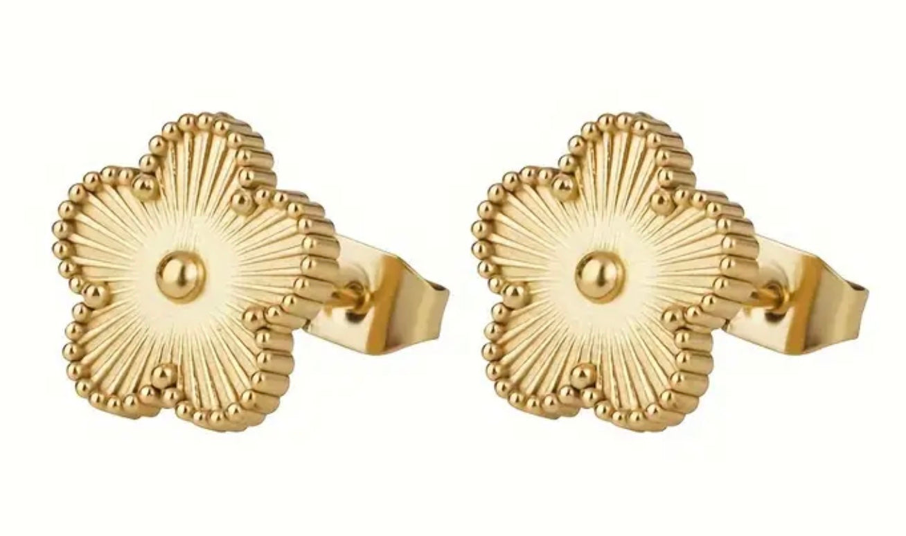 Stainless Steel Flower Stud  Gold Plated Gold