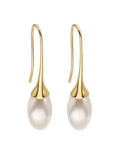 Long Hoop Pearl Earrings Gold