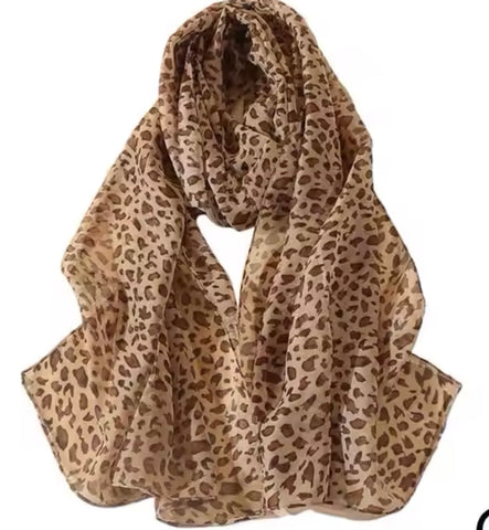 Brown Animal Print Chiffon Scarfe