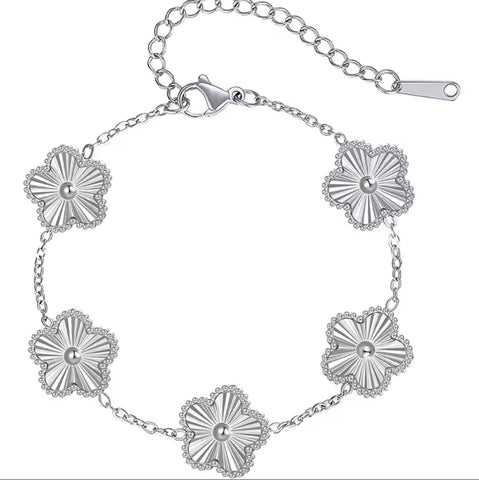 Stainless Steell  Plated Flower Crystal Bracelet Silver