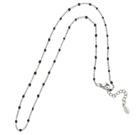 Stainless Steel Silver Necklace With Beads Black