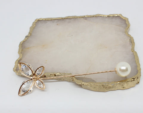 Butterfly Pin Brooch With Pearl Gold