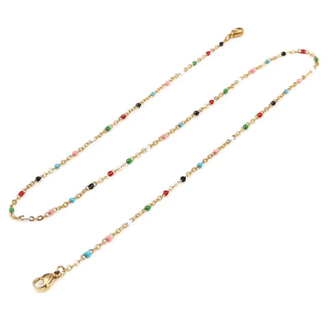 Stainless Steel Gold Necklace With Beads Multicolour