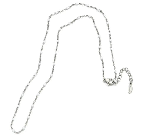 Stainless Steel Silver Necklace With Beads White