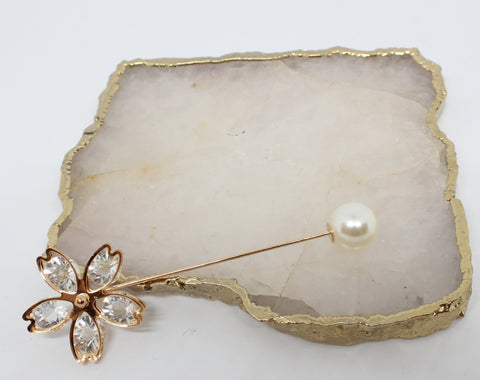 Flower Pin Brooch With Pearl Gold