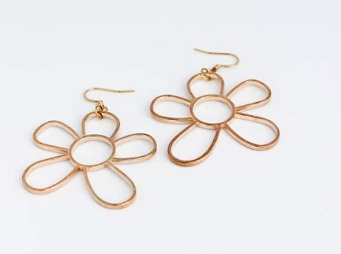 Funky Open Flower Drop Earrings Gold