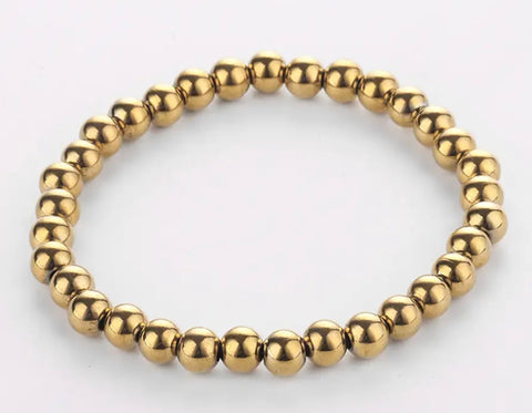 Stainless Steel 6mm Beaded Bracelet Gold