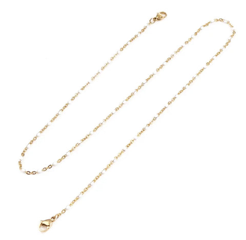 Stainless Steel Gold Necklace With Beads White